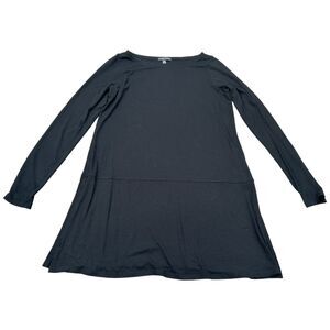 Eileen Fisher Blouse Top Women's XS Black Viscose Long Sleeve Round Neck Slit